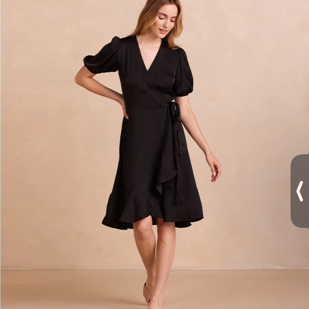 Summersalt black wrap dress Silky Luxe Puff coverup ruffle 12 new